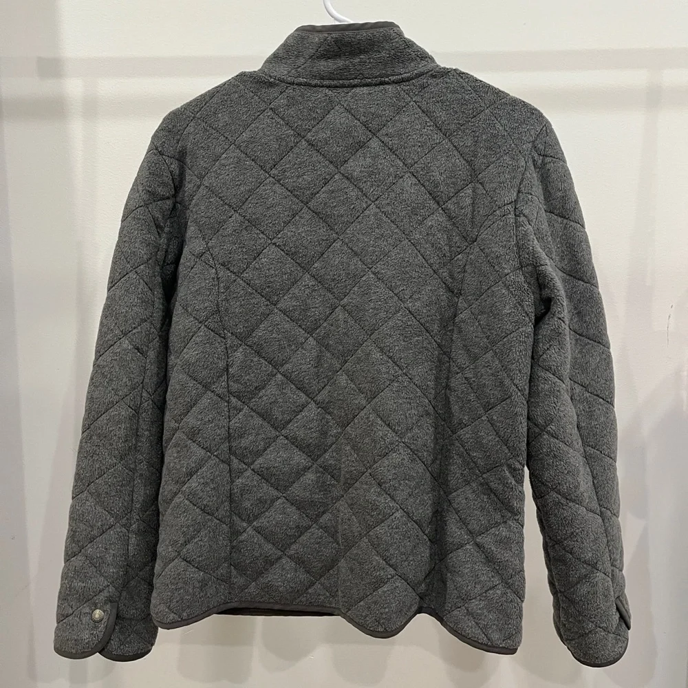 Charter Club Quilted Mandarin Collar Jacket Blouse Gray Pockets - Picture 2 of 4